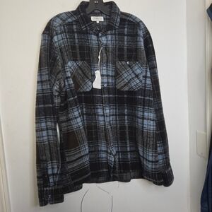 7 Downie St Mountaineer LS Blue Black Plaid Wool Blend Button Down Shirt Size 7